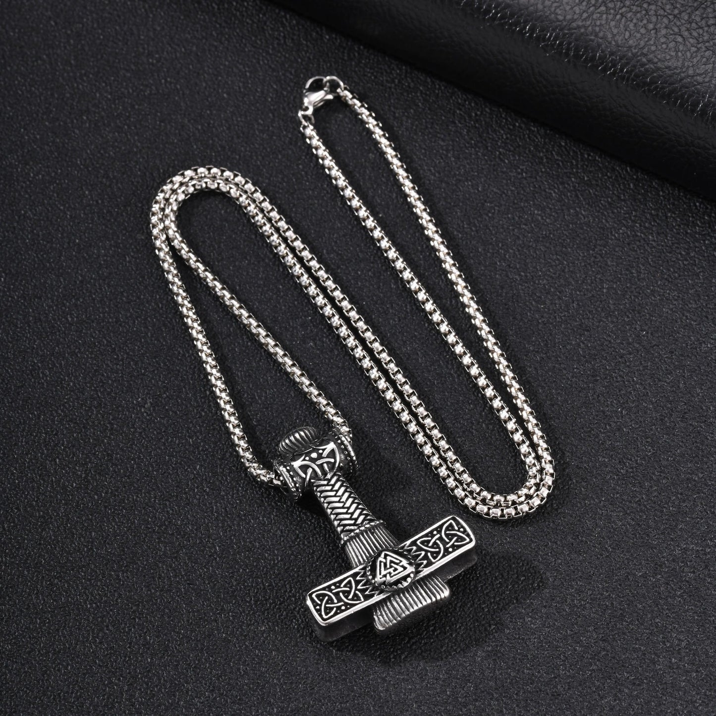 Kemston Stainless Steel Viking Thor Hammer Pendant Necklace for Men Nordic Symbol Chain PN-2416