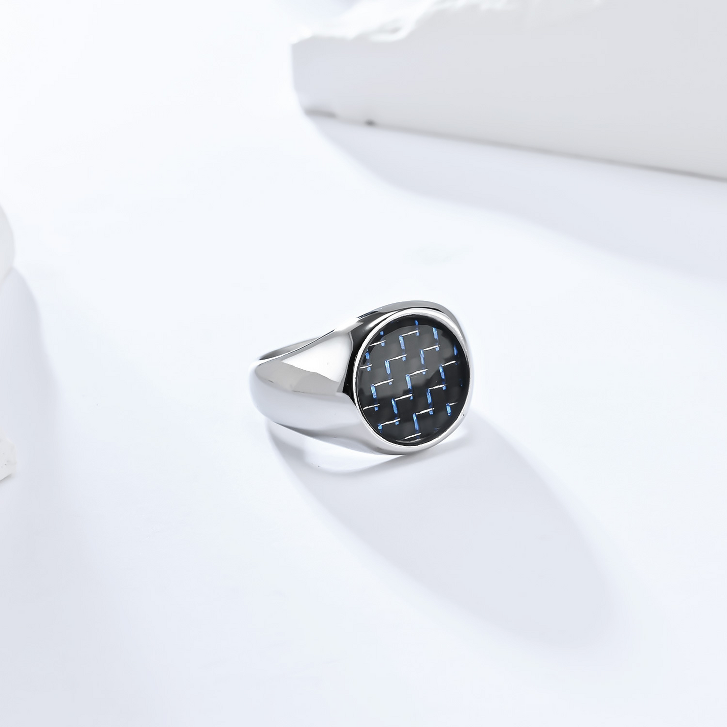 Kemstone Stainless Steel Carbon Fiber Ring for Men Black Inlay Texture K-R782
