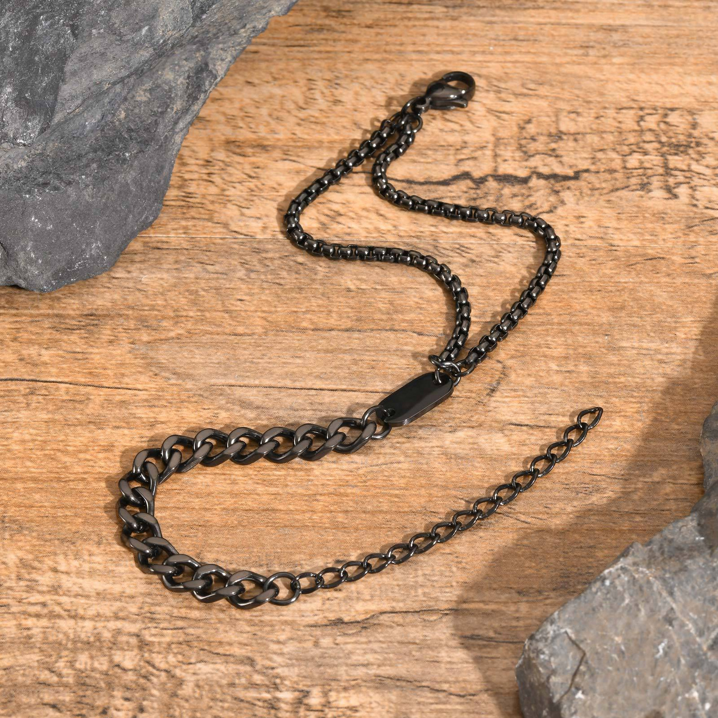 Kemstone Stainless Steel Double Chain Bracelet with Oval Plate for Men – Minimal Layered Link BR-1969