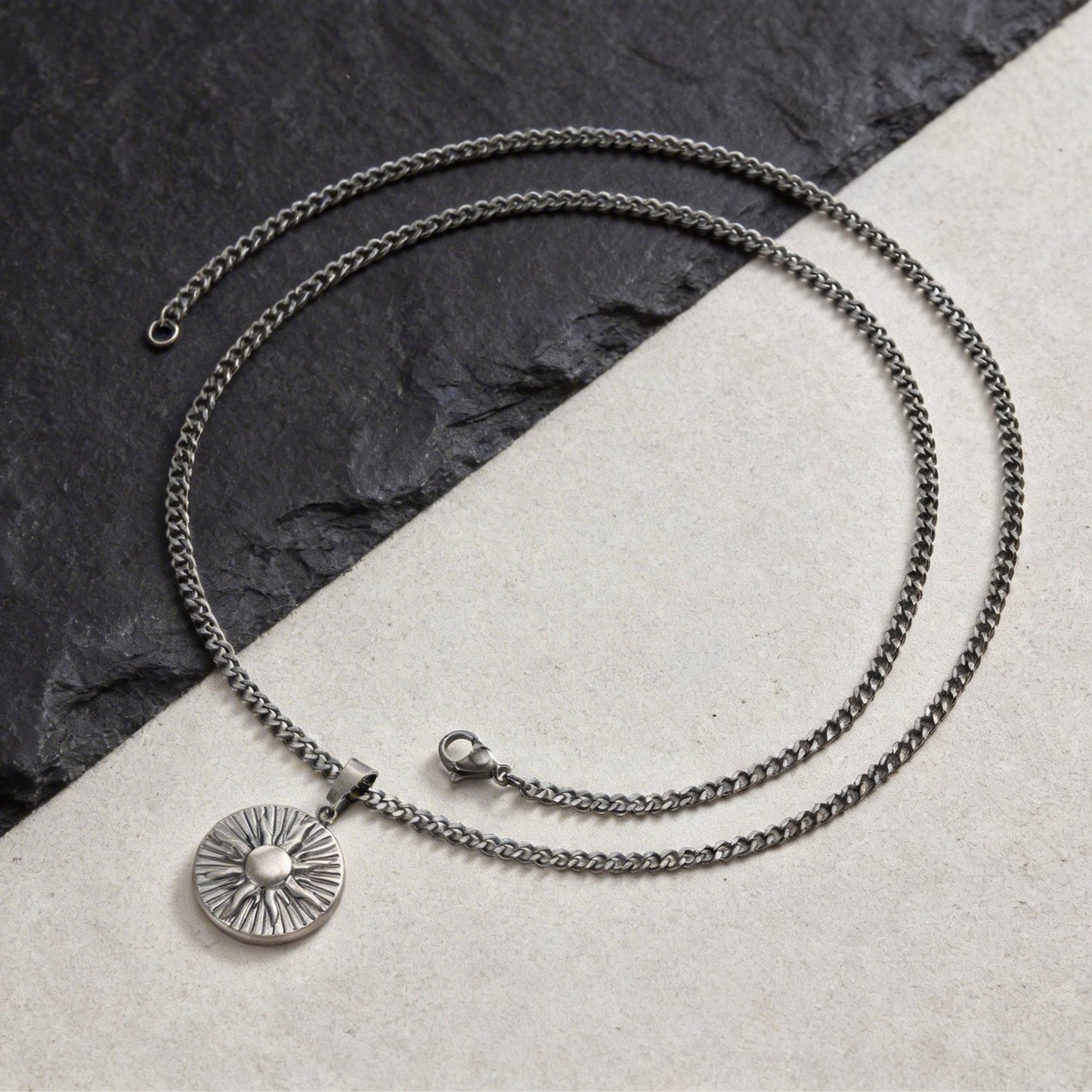 Kemstone Stainless Steel Sun Pendant Necklace for Men Round Disc Gold Silver PN-2306