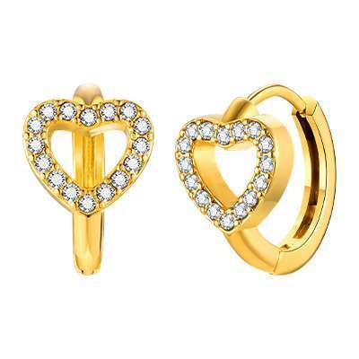 Preciosos aros de acero inoxidable dorado con circonitas: corazón, estrella, cruz y más estilos EH-722