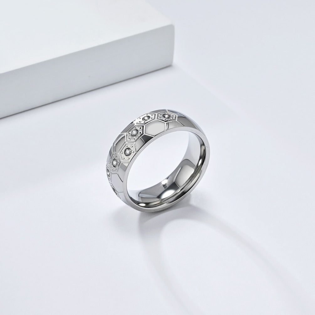 Kemstone Stainless Steel Soccer Inspired Ring for Men Hexagon Design K-R995