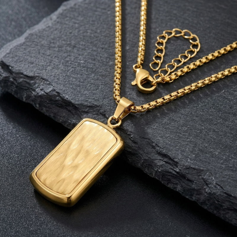 Kemstone Titanium Steel Wave Texture Tag Pendant Necklace for Men Box Chain KN301678-KFC