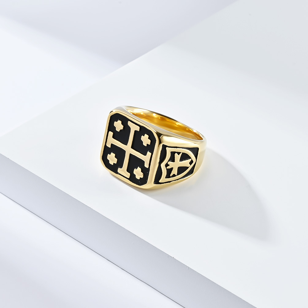 Kemstone Jerusalem Cross Stainless Steel Ring for Men – Vintage Design K-R781