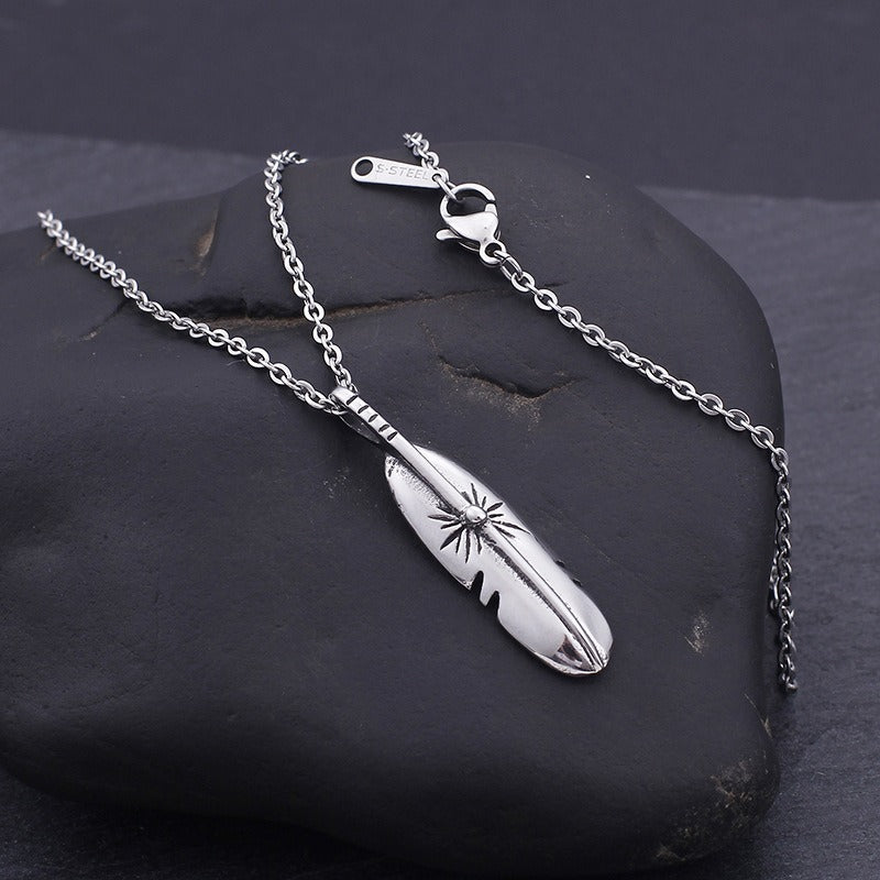 Kemstone Titanium Steel Feather Pendant Necklace – Minimalist Symbol KP76860-BD