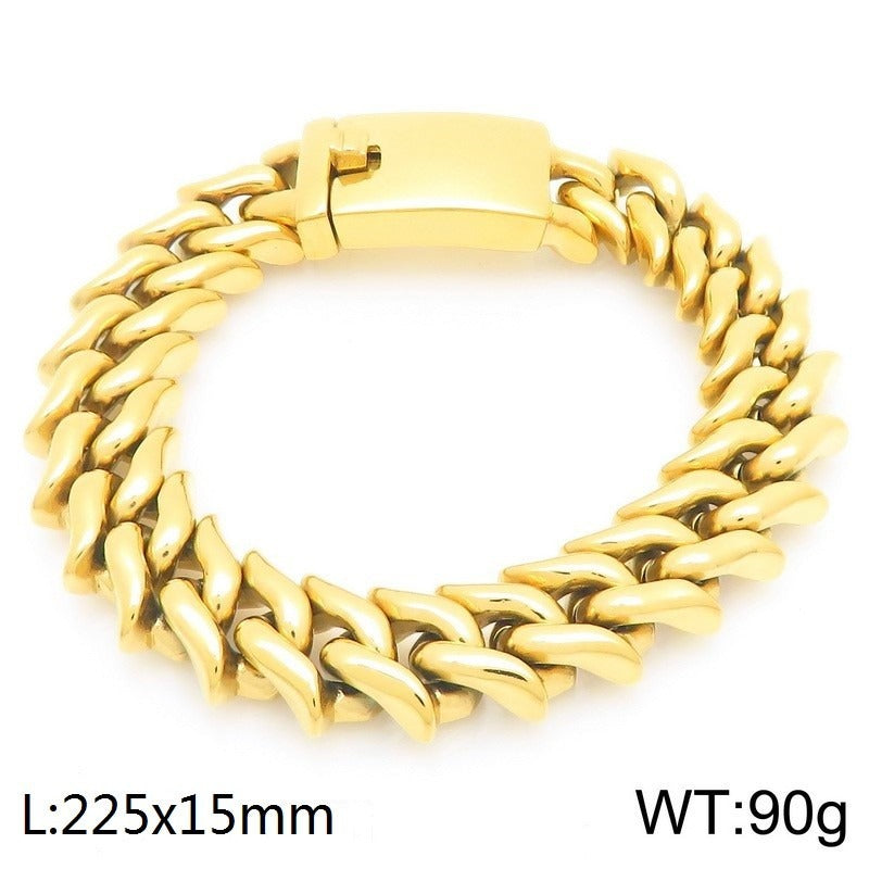 Kemstone Titanium Steel Cuban Chain Bracelet for Men – 15mm Polished KB204380-KJX