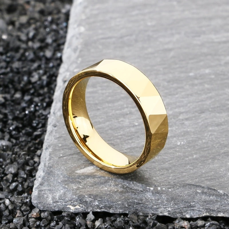 Kemstone Gold Plated Tungsten Couple Rings – Faceted V-Cut Wedding Bands KR114265-TS