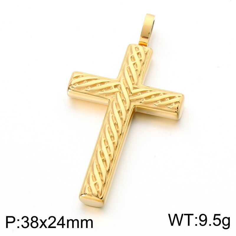 Kemstone Titanium Steel Twisted Cross Pendant Necklace for Men Vintage Rope Texture Chain KN302498-GC