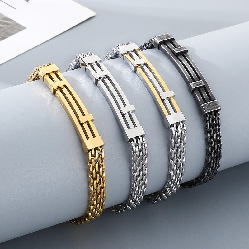 Kemstone Titanium Steel Mesh Chain Bracelet for Men Geometric Bar Adjustable Gold Silver Black KB212525-KFC