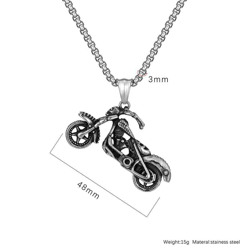 Kemston Skull Motorcycle Pendant Necklace for Men Stainless Steel Gothic Biker K-PT457