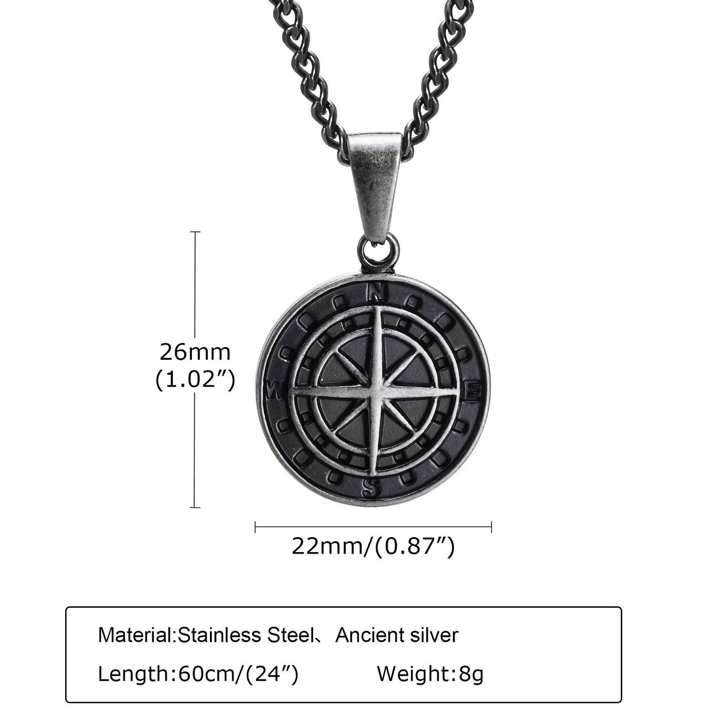 Collar con colgante de brújula y moneda de acero inoxidable Kemstone: un artículo esencial para el explorador urbano, ideal para la aventura diaria y el estilo hip-hop PN-1527