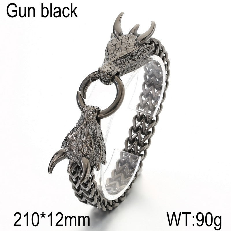 Kemstone Dragon Head Bracelet for Men Titanium Steel Cuban Chain Vintage Dark Finish KB140349-KJX