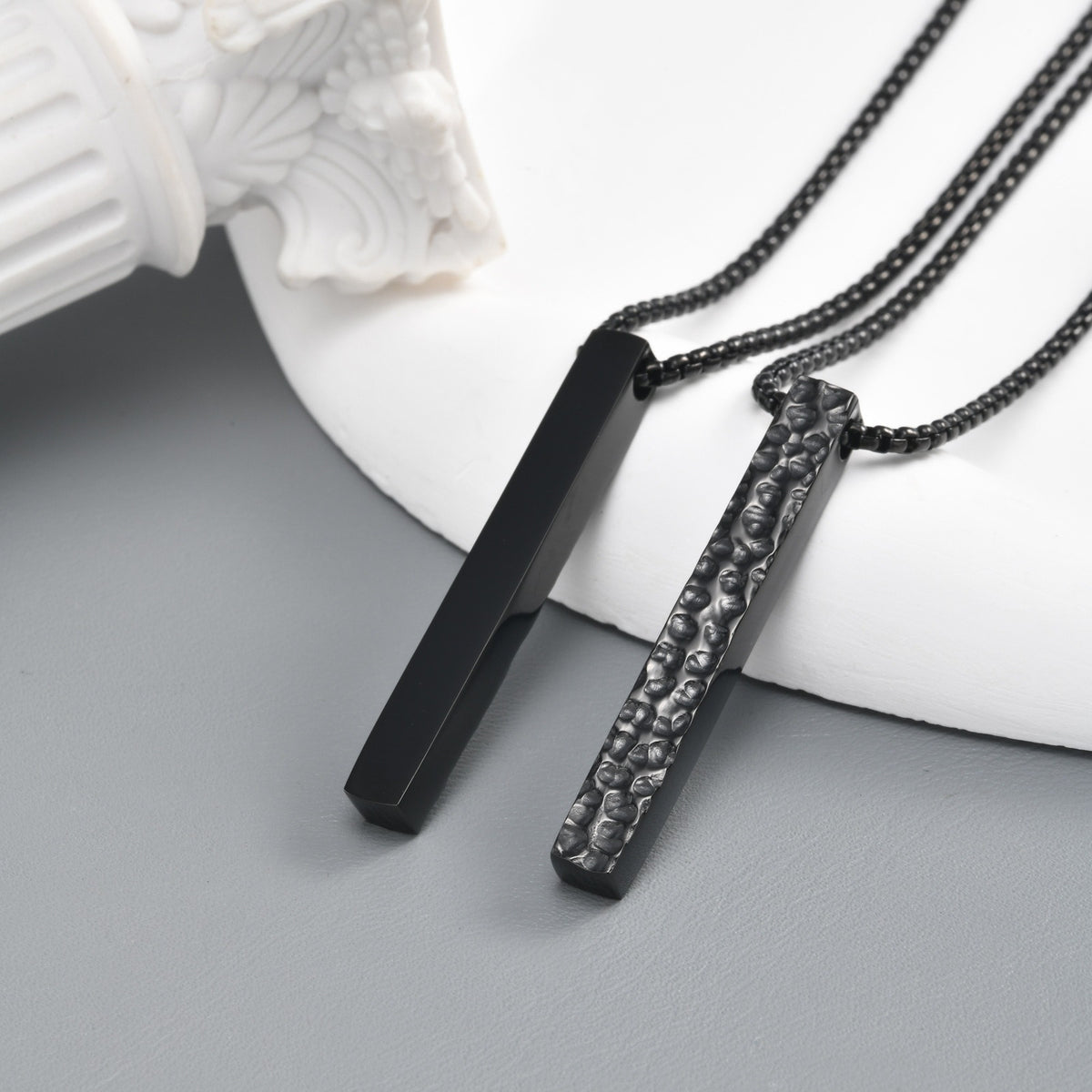 Kemstone Hammered Bar Pendant Necklace for Men Stainless Steel NC-3258