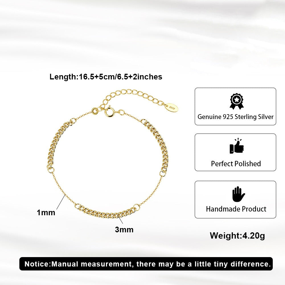 Kemstone 925 Sterling Silver Cuban Link Bracelet for Women Adjustable Chain Gold Silver GAB06