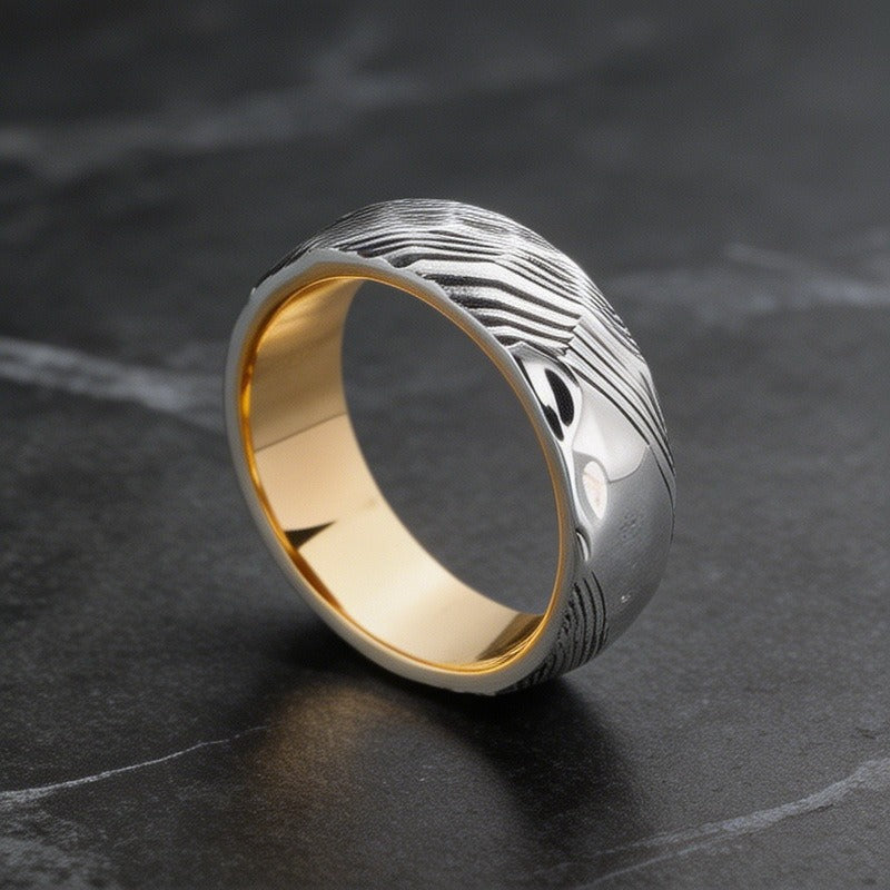 Kemstone Titanium Steel Textured Ring for Men Wave Pattern KR115674-GC