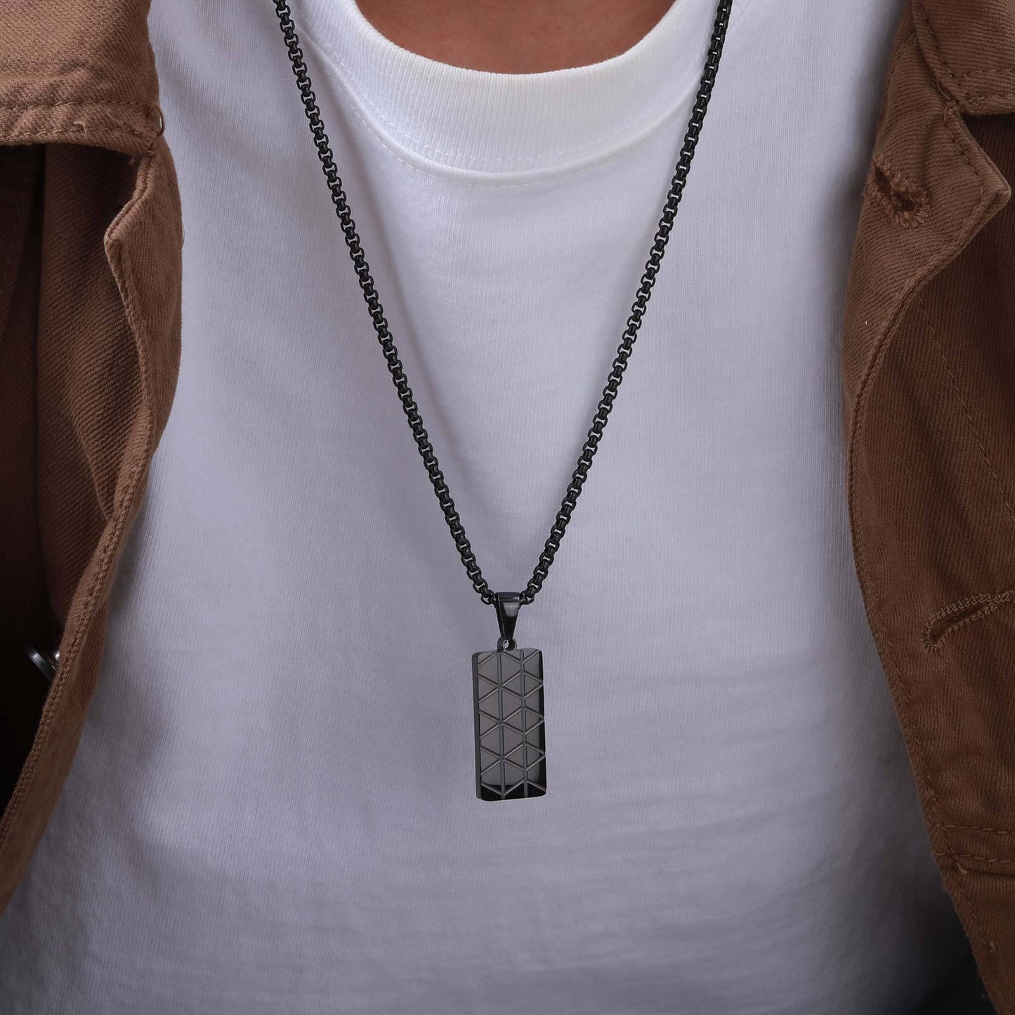 Kemstone Stainless Steel Rectangular Pendant Necklace for Men PN-2077