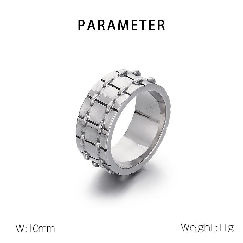 Anillo punk de acero inoxidable Kemstone para hombre - Diseño de motocicleta grabado a láser, pieza llamativa personalizable y resistente a la decoloración KR1087872-K