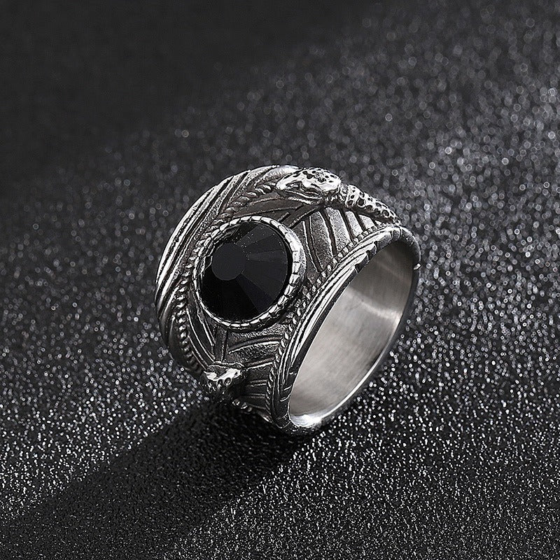 Kemstone Titanium Steel Snake Ring – Crystal Inlay Punk Style for Men KR101856-KFC