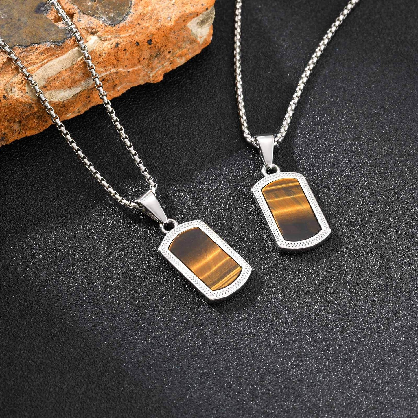 Kemstone Stainless Steel Tiger Eye Pendant Necklace for Men – Silver Hip Hop Jewelry PN-2162