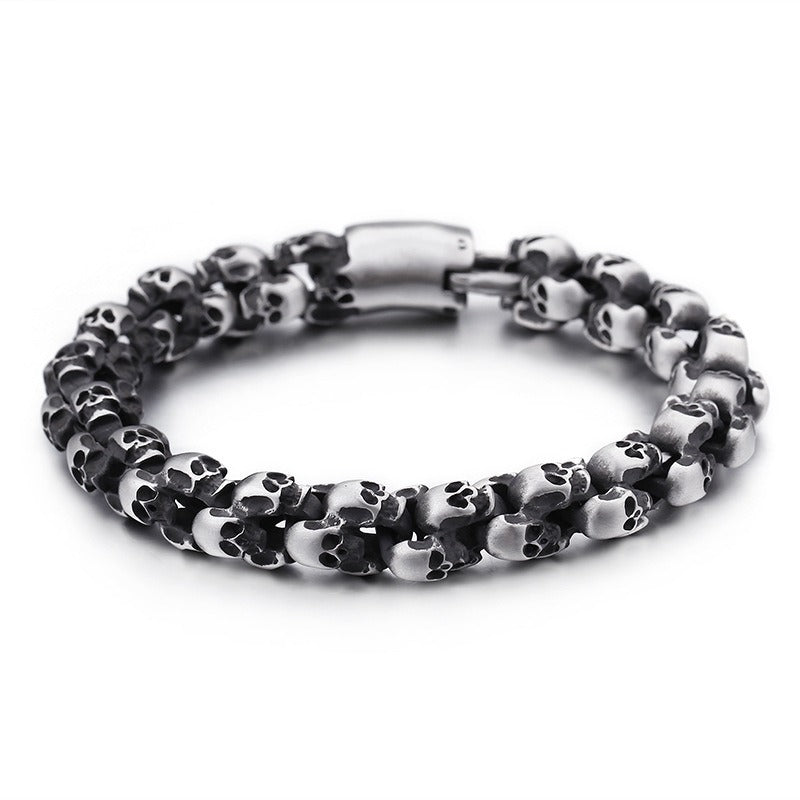 Kemstone Men’s Gold Skull Chain Bracelet – Stainless Steel Gothic Biker Jewelry KB81843-BD