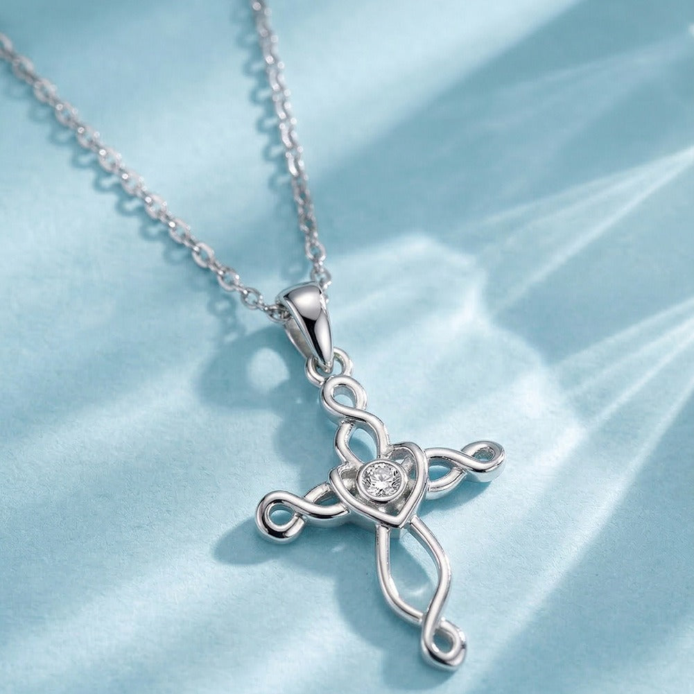 Kemstone Dainty Cross Necklace for Women 925 Sterling Silver Cubic Zirconia SAPN68