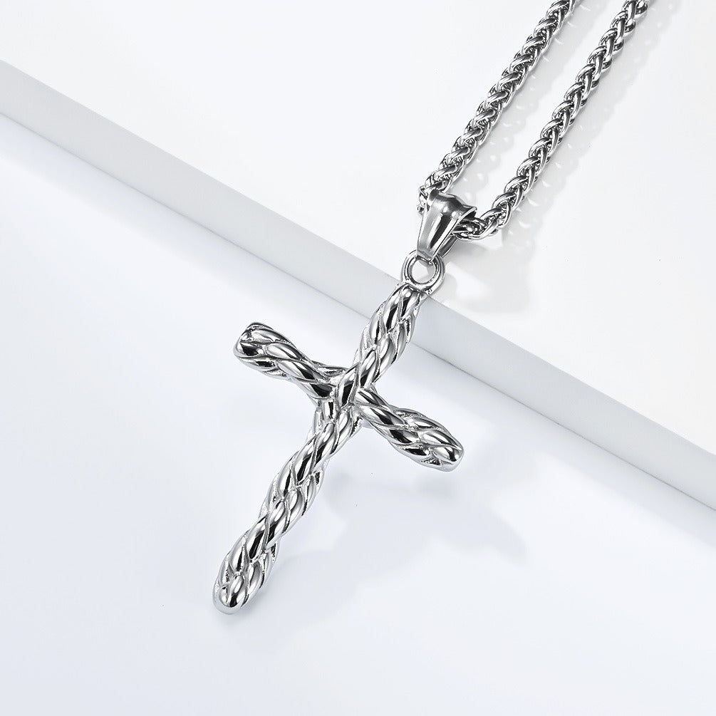 Kemstone Twisted Cross Pendant Titanium Steel Braided Texture for Men Silver Gold Black K-PT707