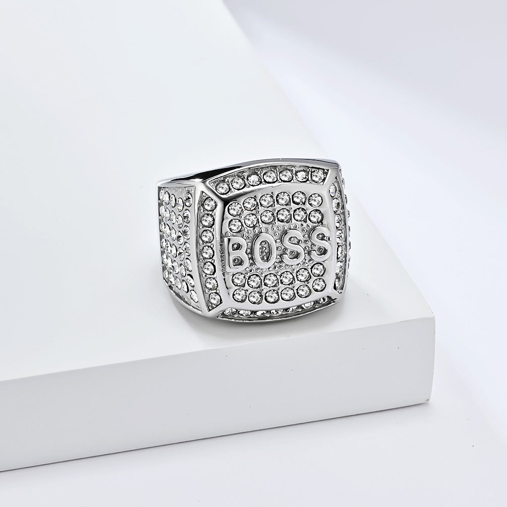 Kemstone Signet Ring for Men Stainless Steel Letter Cubic Zirconia Silver Gold K-R936