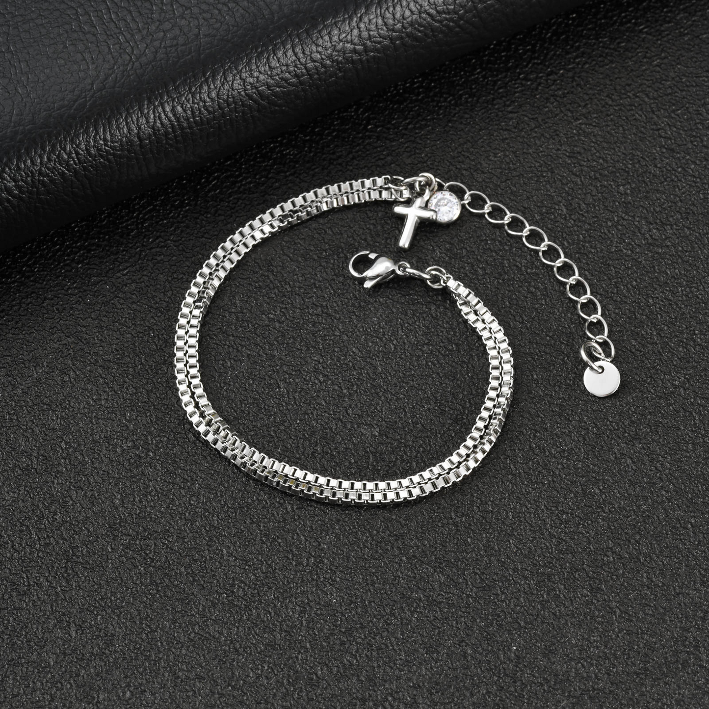 Kemstone Stainless Steel Double-Layer Box Chain Cross Bracelet for Men BR-2869