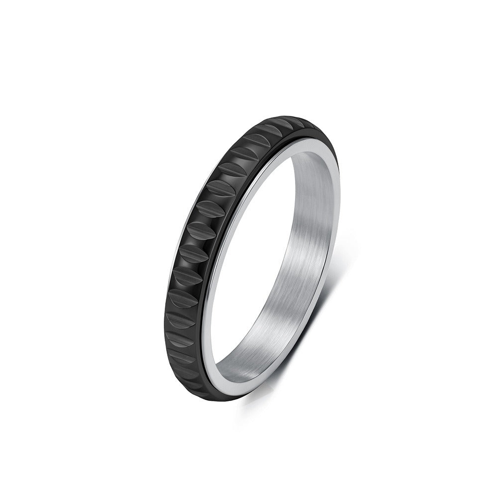 Kemstone Stainless Steel Faceted Spinner Ring for Men & Women 4MM K-R1256