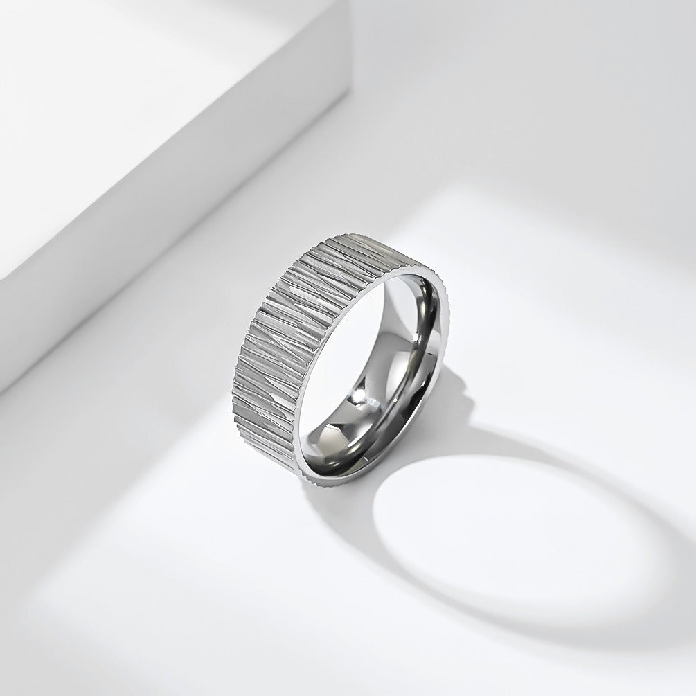 Kemston Grooved Ring for Men Stainless Steel Bark Texture K-R1233