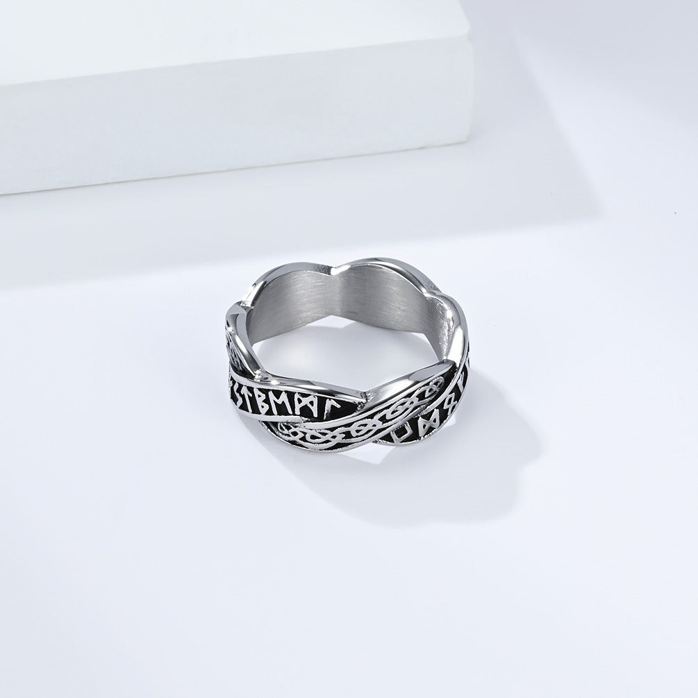 Kemstone Stainless Steel Viking Rune Knot Ring – Woven Band Design for Men & Women K-R119