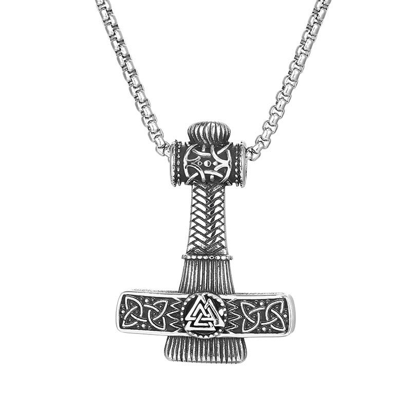 Kemstone Viking Mjölnir Hammer Necklace – Stainless Steel Norse Pendant for Men | Gothic Nordic Street Style KP130623-TLX