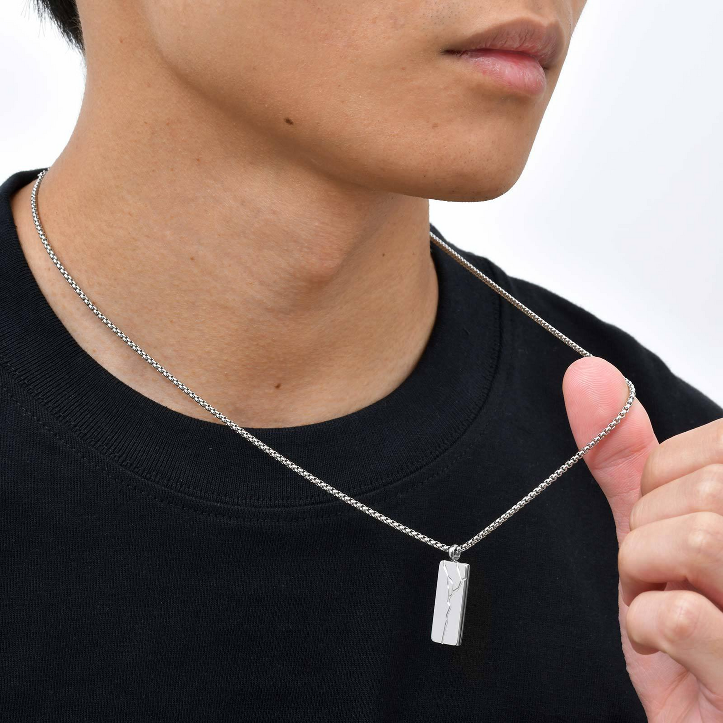 Kemstone Stainless Steel Crack Pattern Bar Pendant Necklace for Men NC-2319