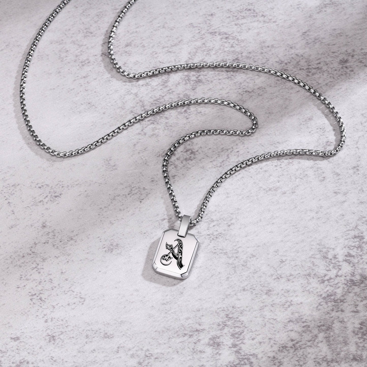 Kemston Initial Letter Pendant Necklace for Men Stainless Steel Tag Design PN-1925