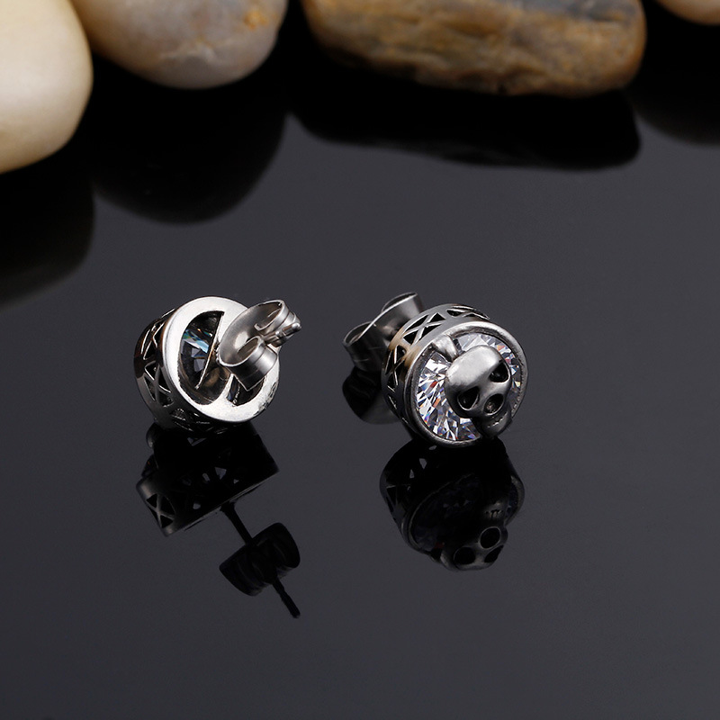 Kemstone Skull Cubic Zirconia Stud Earrings for Men – Titanium Steel Gothic Style KE71215
