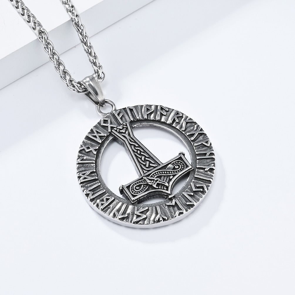 Kemstone Nordic Rune Hammer Pendant Necklace for Men Stainless Steel Engraved Vintage K-PT553