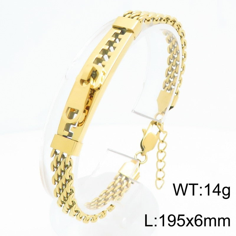 Kemstone Titanium Steel Layered Chain Bracelet for Men Zipper Bar Mesh Link KB213347-KF