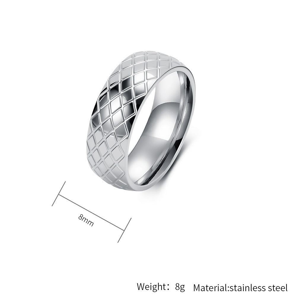 Kemstone Stainless Steel Geometric Grid Ring for Men 8mm Vintage Textured Pattern K-R1183