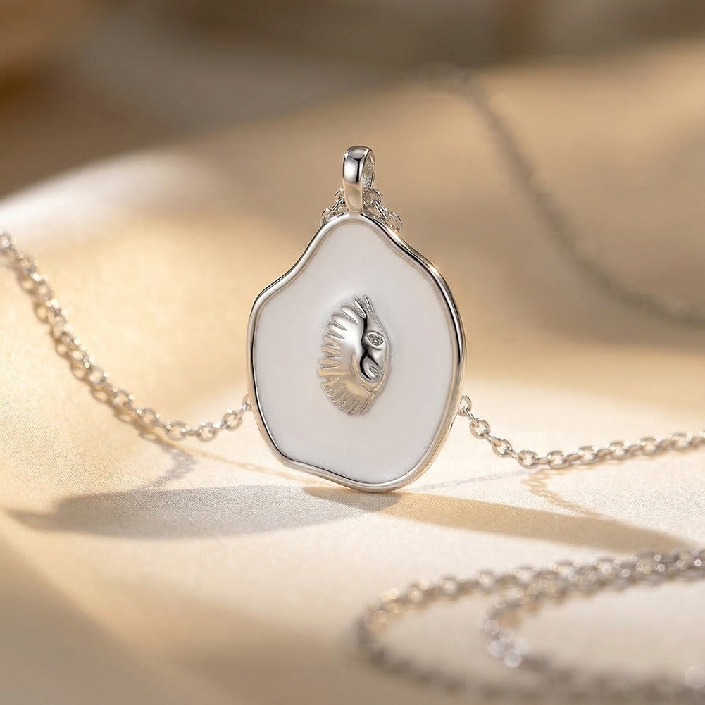 Kemstone Shell Pendant Necklace for Women 925 Sterling Silver Enamel Oval Dainty Beach Style Gold Silver SAPN62