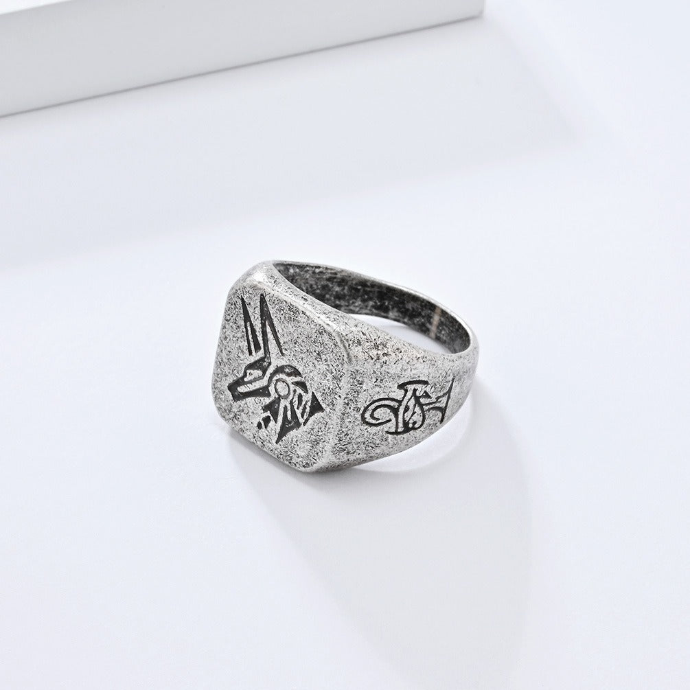 Kemstone Stainless Steel Anubis Guardian Ring for Men K-R951