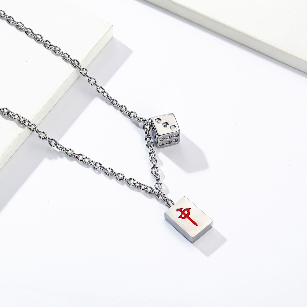 Kemston Stainless Steel Dice Cube Pendant Necklace for Men Streetwear K-PT475