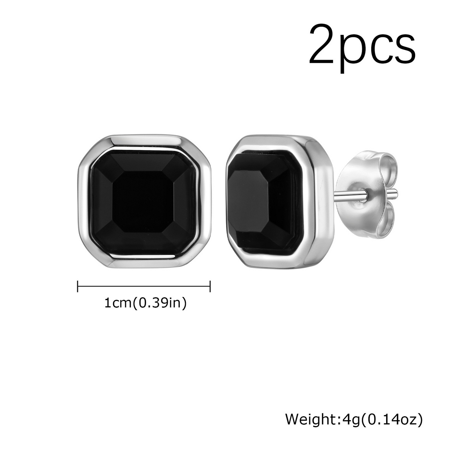 Kemstone Black Onyx Stud Earrings Stainless Steel Square Geometric for Men ES-734