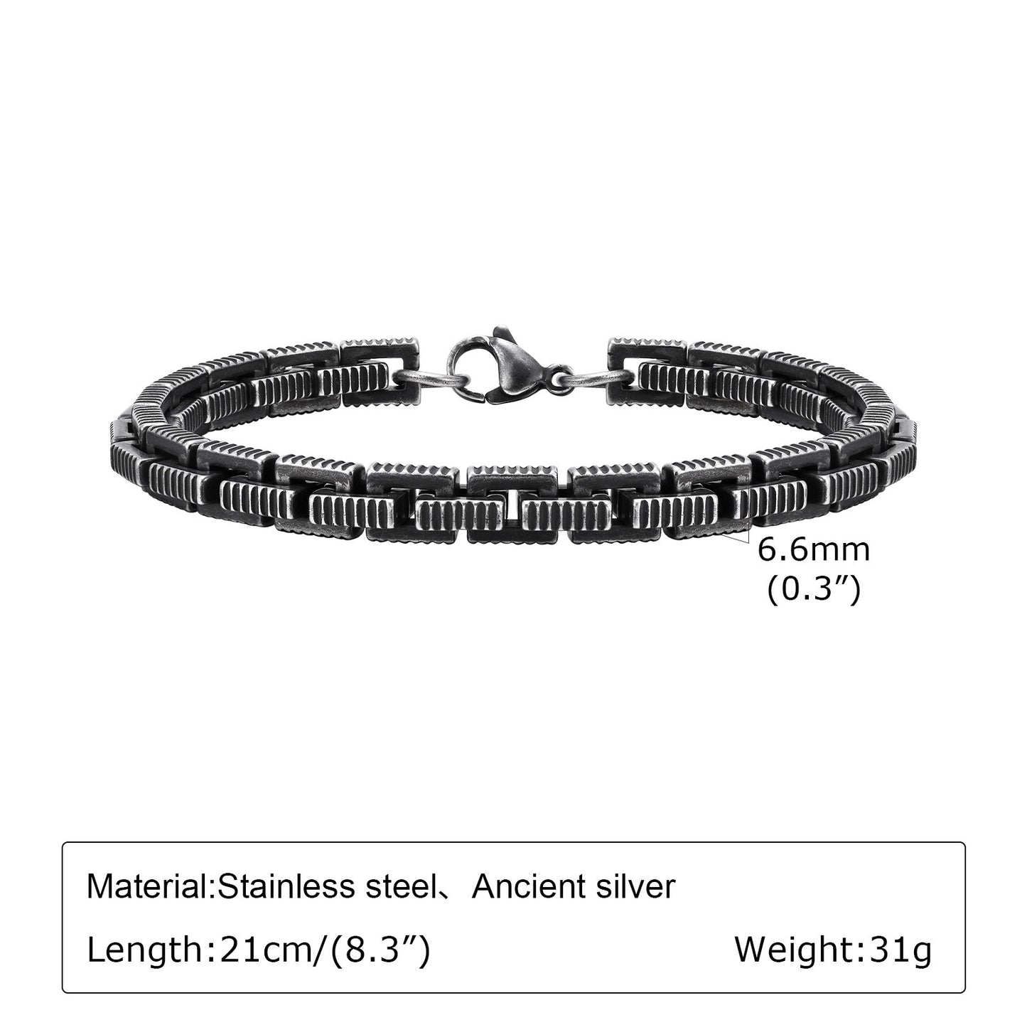 Kemstone Stainless Steel Square Link Chain Bracelet for Men Vintage BR-2043S