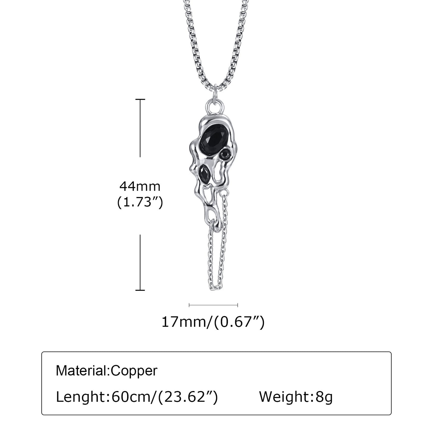 Kemstone Men’s Silver Geometric Pendant Necklace with Black Enamel PNB-192