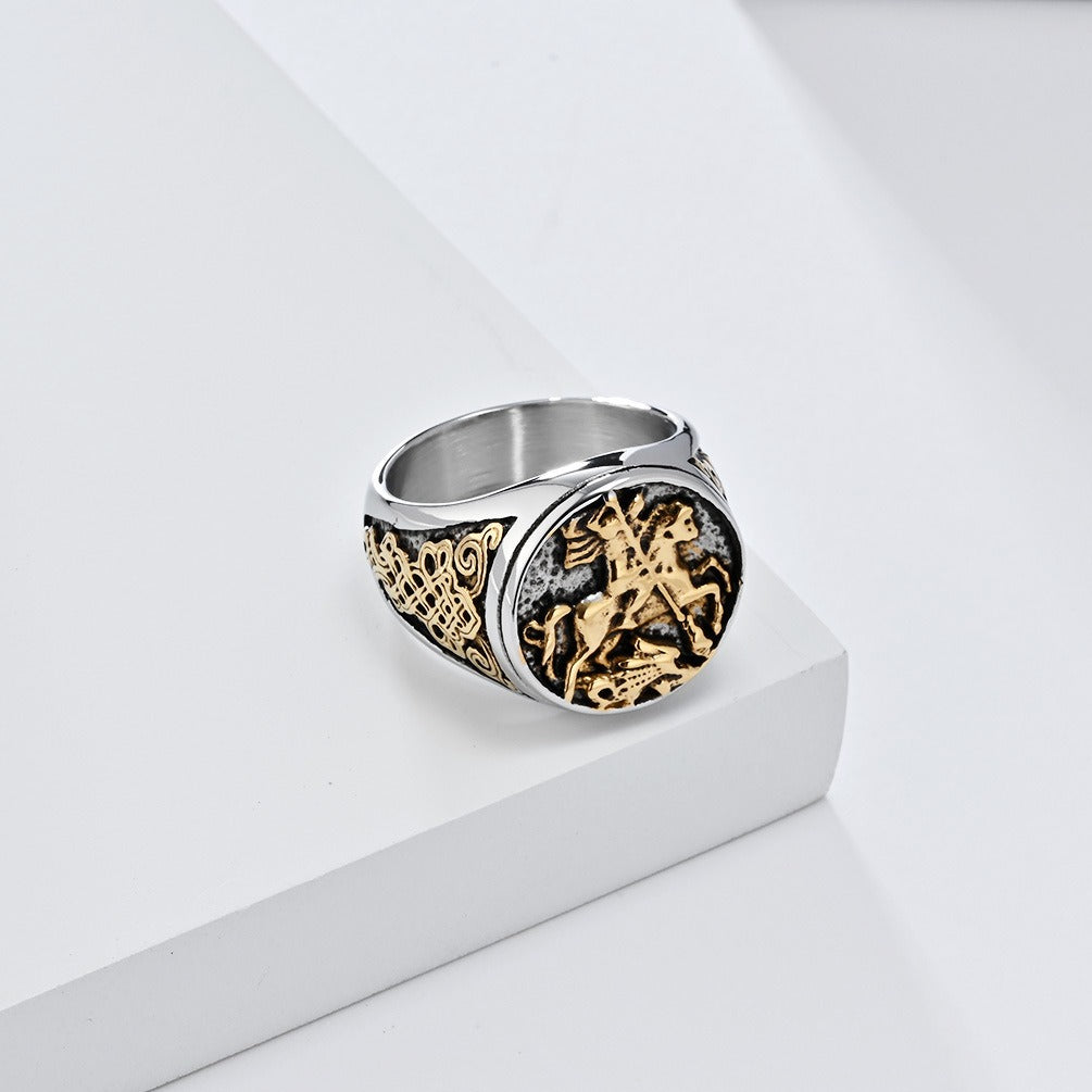 Kemstone Knighthood Crest Ring for Men – Stainless Steel Vintage Design K-R906