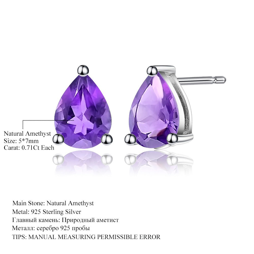 Pendientes de plata de ley con forma de pera de amatista natural, topacio azul y granate, hechos a mano, de Kemstone, con diseño original para mujer y niña.