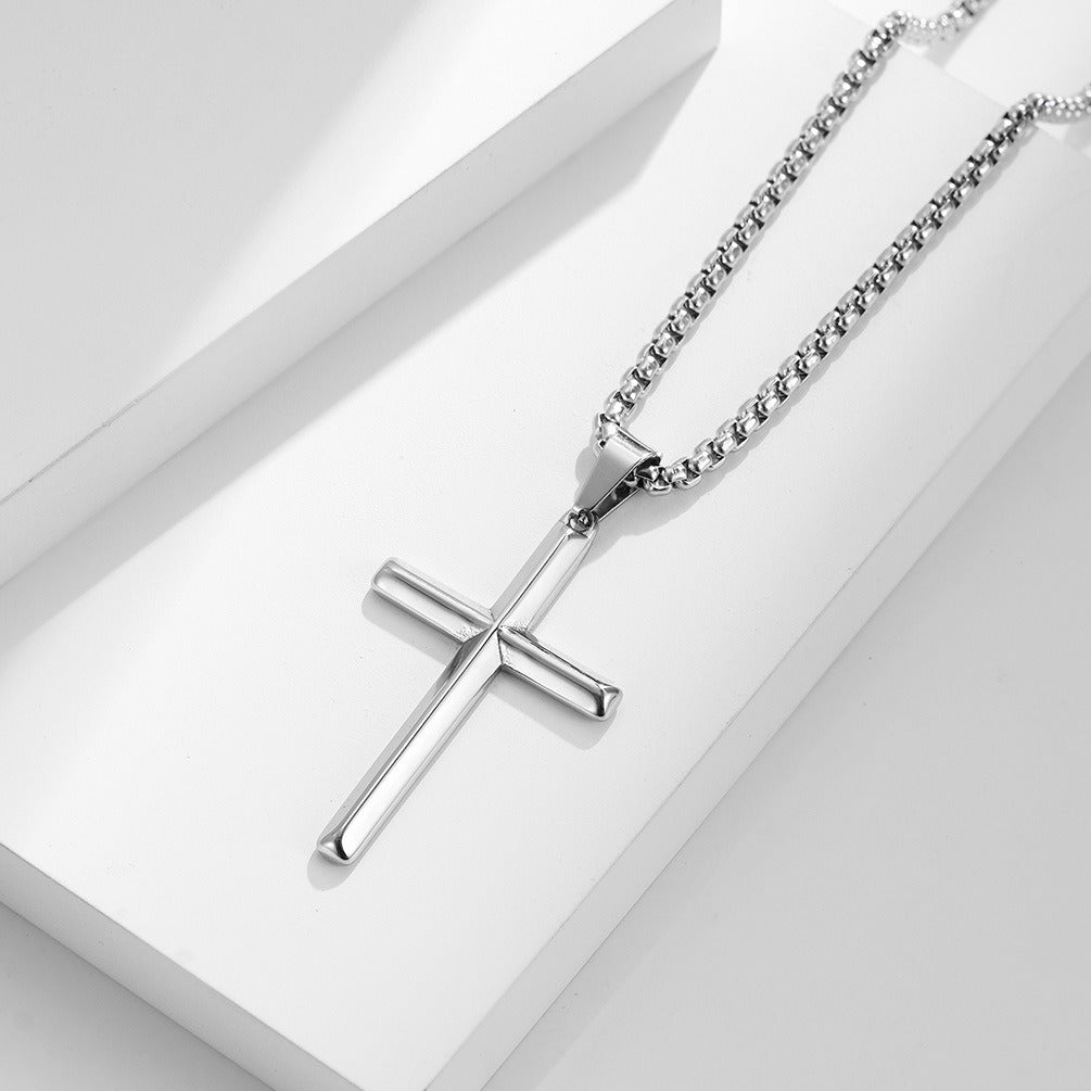 Kemstone Stainless Steel Diamond-Cut Cross Pendant Necklace for Men K-PT391