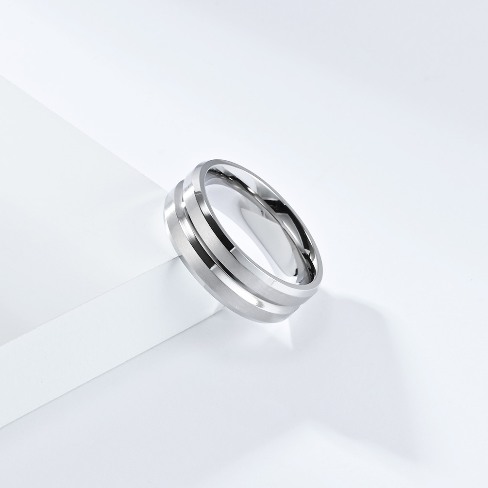 Kemstone Stainless Steel Brushed Grooved Ring for Men & Women K-R786