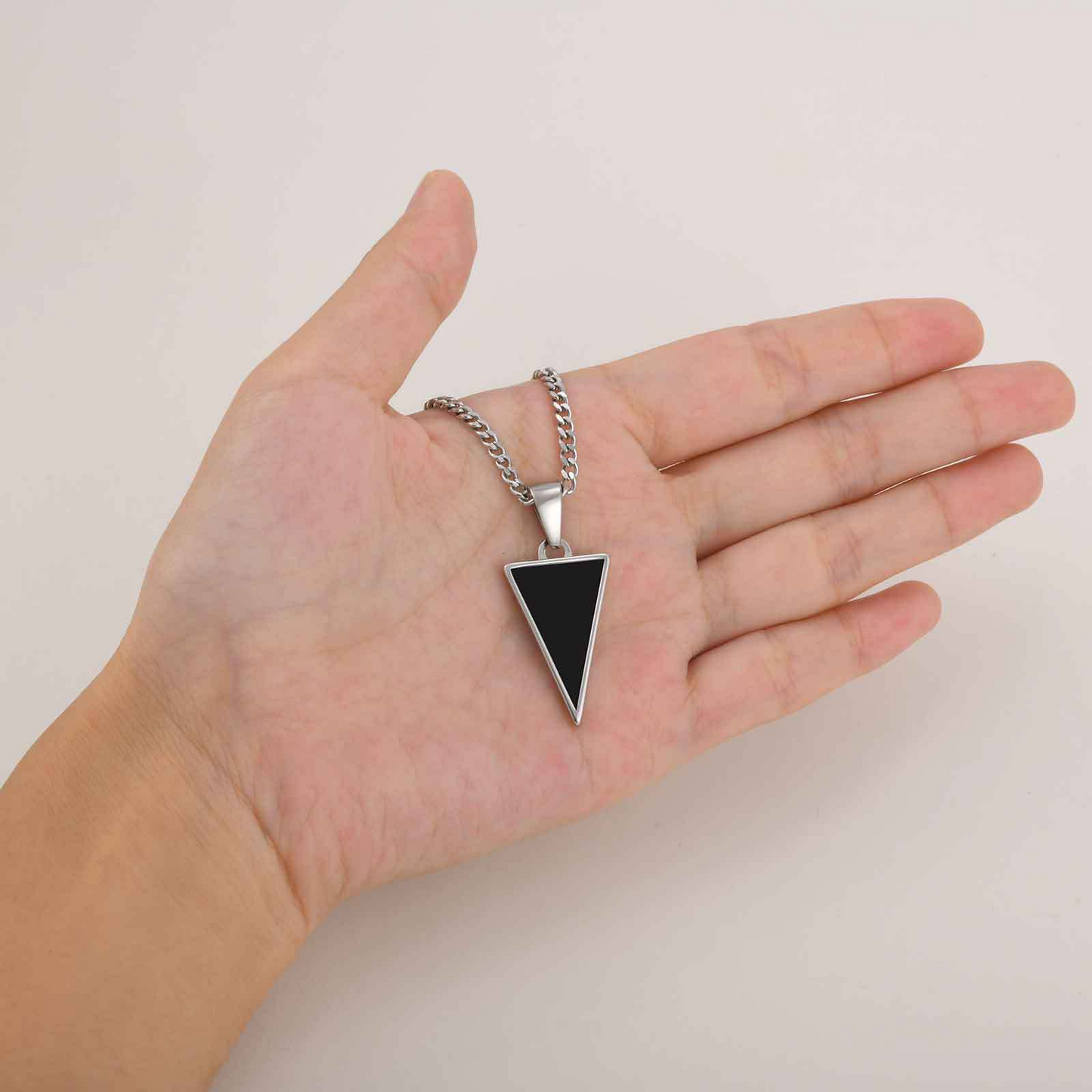 Kemstone Men’s Black Onyx Triangle Necklace – Stainless Steel Modern Pendant PN-2201
