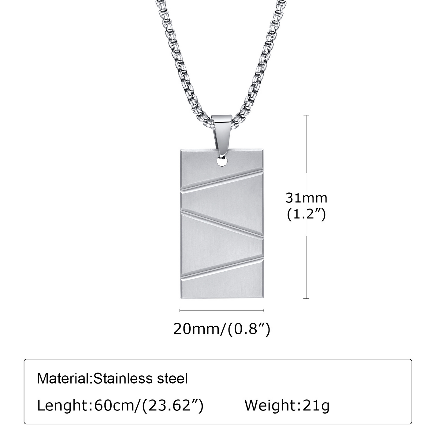 Kemstone Rectangle Bar Pendant Necklace – Stainless Steel for Men PN-1927